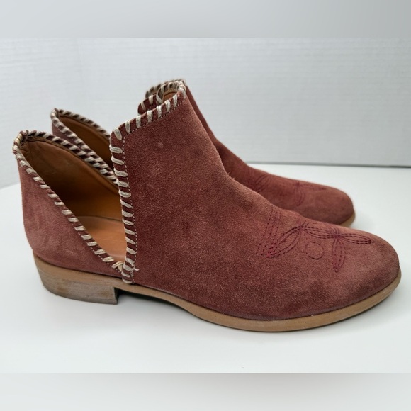 Sundance Lola Whipstitched Boots in Rust Suede EU 39/US 8.5 Cut Out Embroidered - Picture 7 of 16